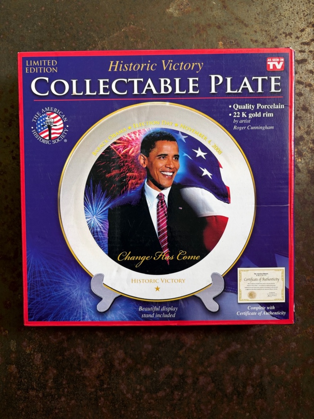 As Seen On TV Historic Victory Collectible Plate-Barack Obama-Election Day-